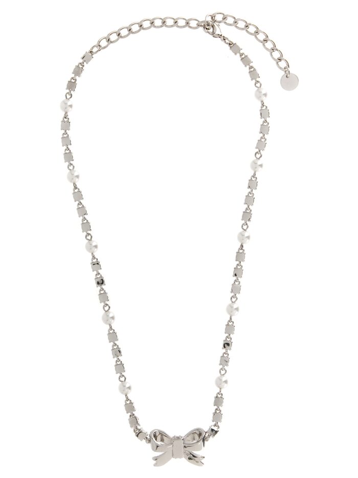 SELF PORTRAIT 'Crystal Pearl Bow' Necklace