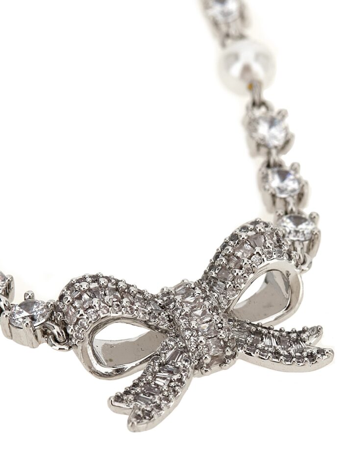 SELF PORTRAIT 'Crystal Pearl Bow' Necklace