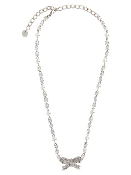 SELF PORTRAIT 'Crystal Pearl Bow' Necklace