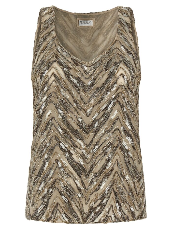 brunello cucinelli 'dazzling chevron embroidery' top Brunello Cucinelli 'Dazzling Chevron Embroidery' Top