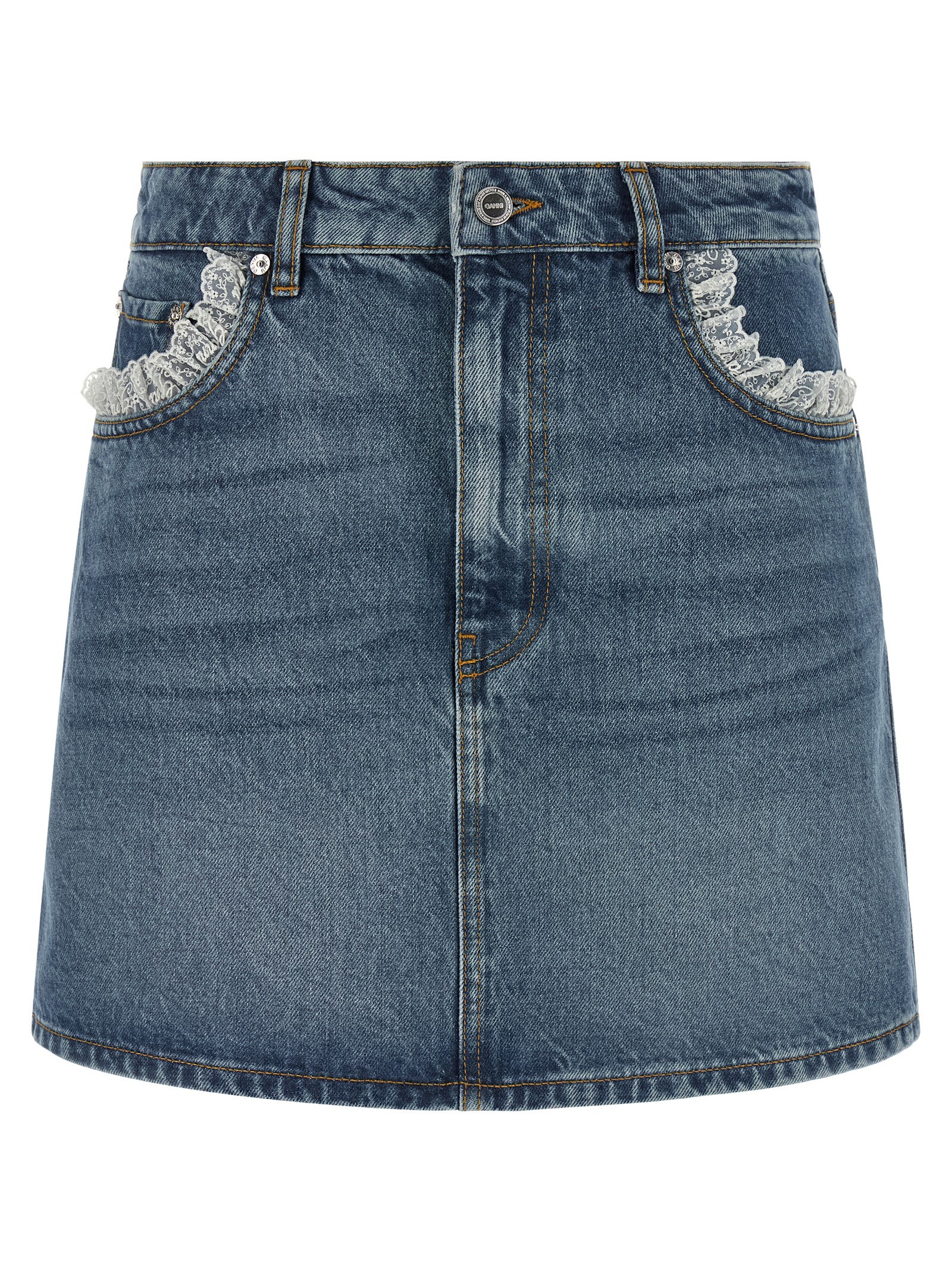 GANNI Denim And Lace Skirt