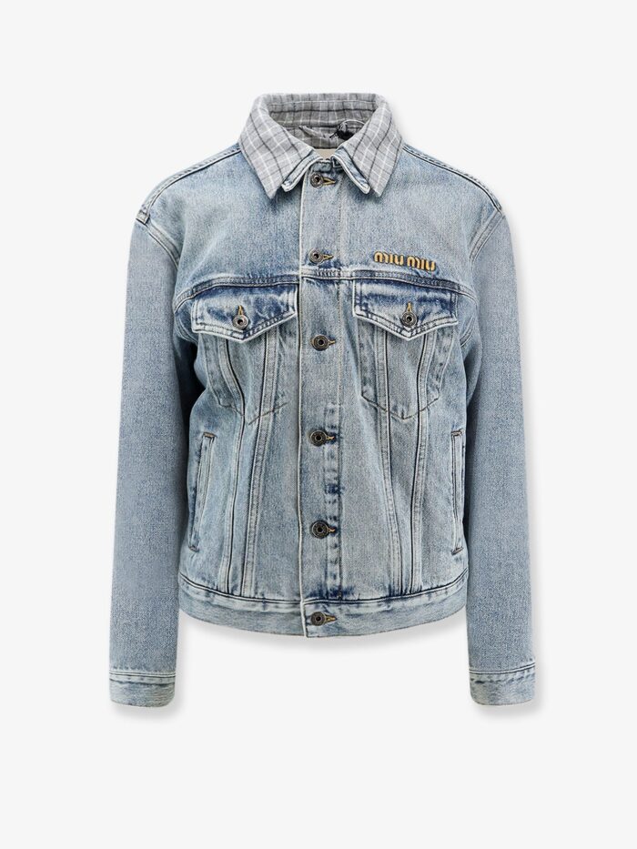 miu miu denim jacket with madras lining Miu Miu Denim Jacket With Madras Lining
