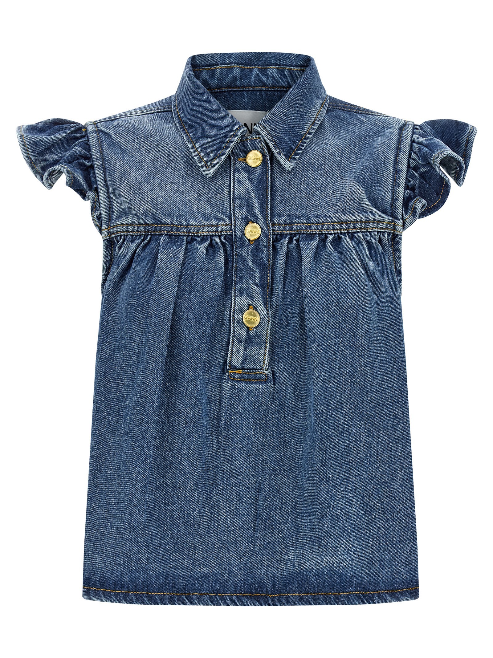 GANNI 'Denim Ruffle' Top