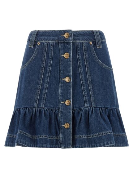 FARM RIO Denim Skirt With Flounces