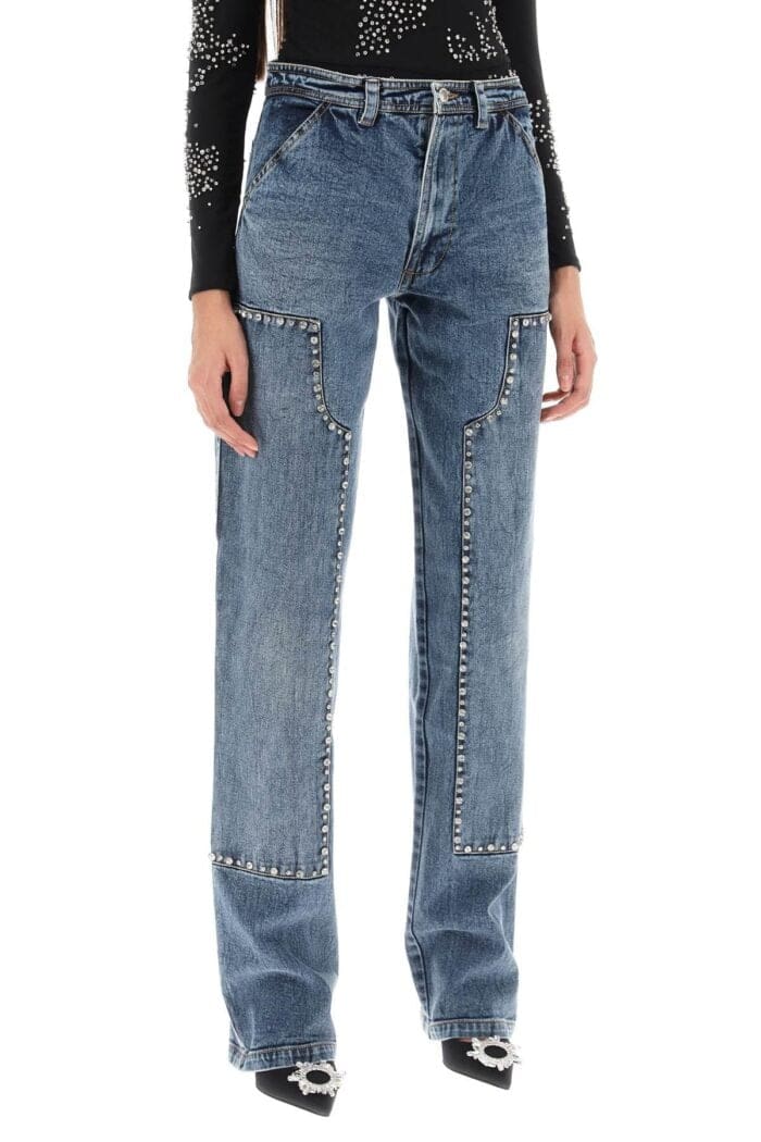 Des Phemmes Straight Cut Jeans With Rhinestones