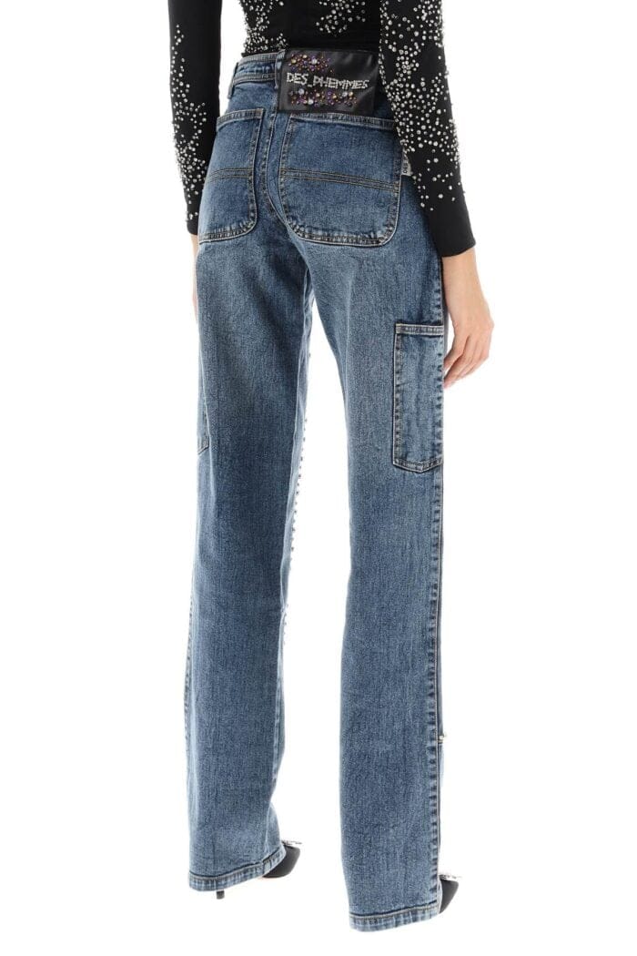 Des Phemmes Straight Cut Jeans With Rhinestones