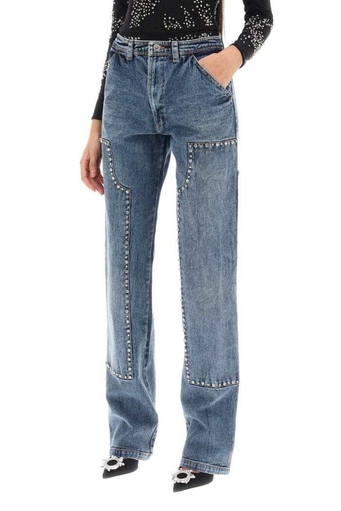 Des Phemmes Straight Cut Jeans With Rhinestones