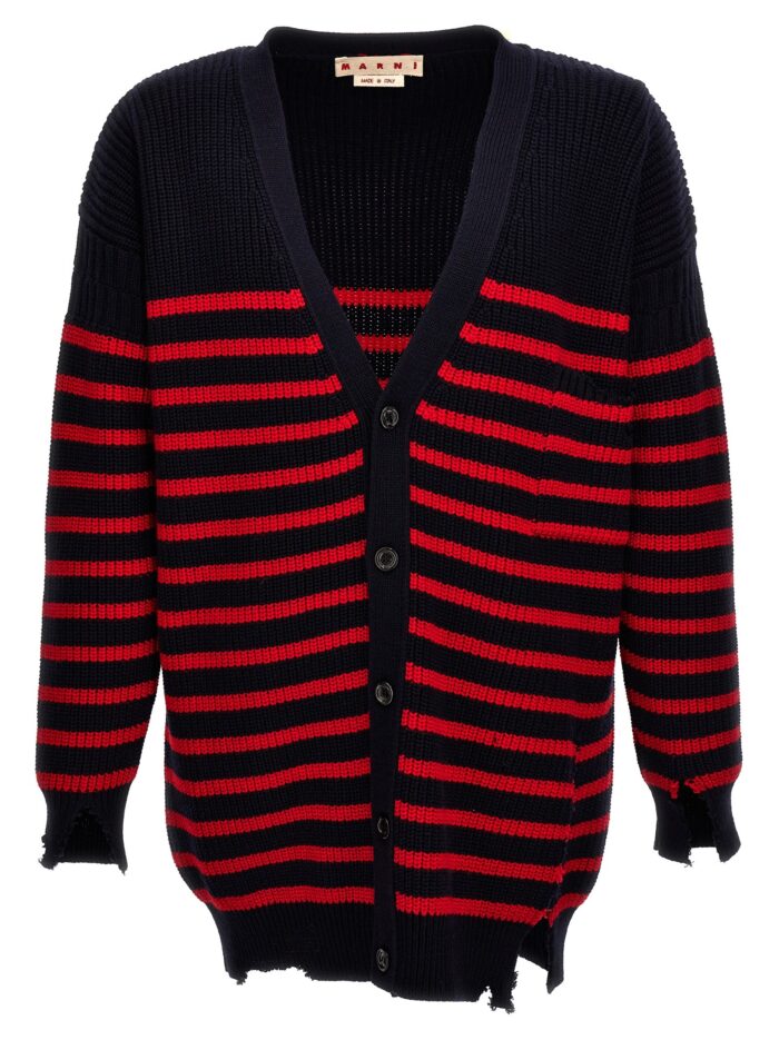 marni destroyed effect striped cardigan Marni Destroyed Effect Striped Cardigan