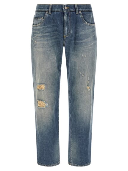 Dolce & Gabbana Destroyed Logo Plaque Jeans