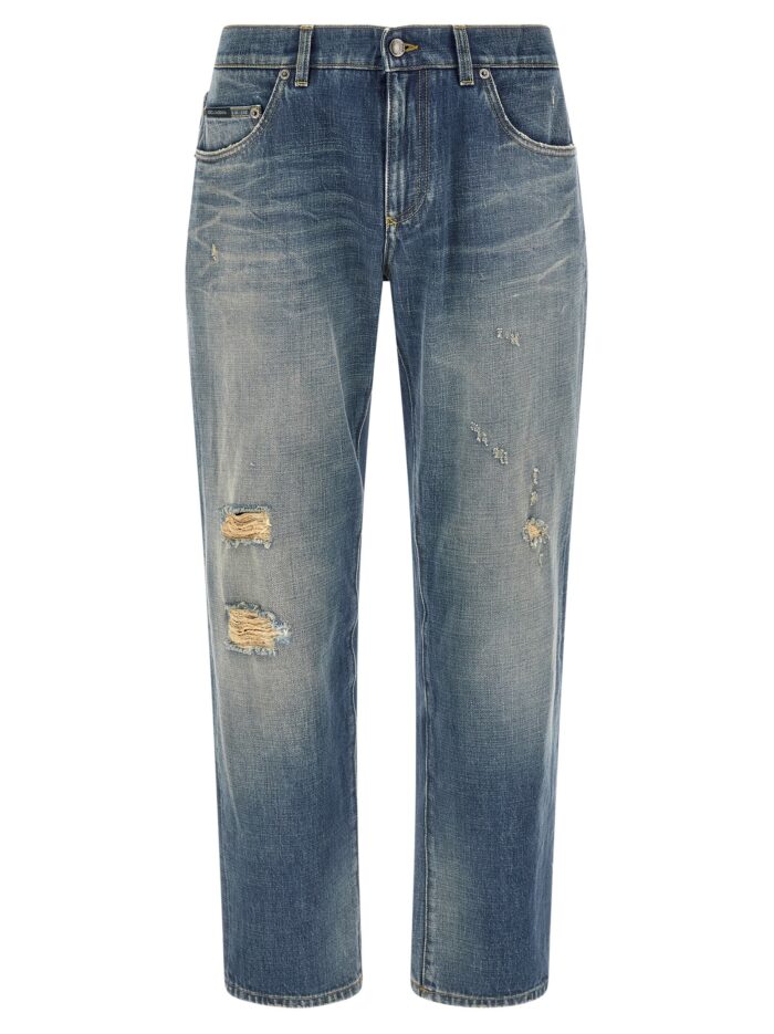 dolce & gabbana destroyed logo plaque jeans Dolce & Gabbana Destroyed Logo Plaque Jeans