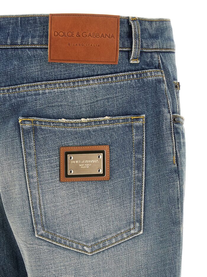 Dolce & Gabbana Destroyed Logo Plaque Jeans