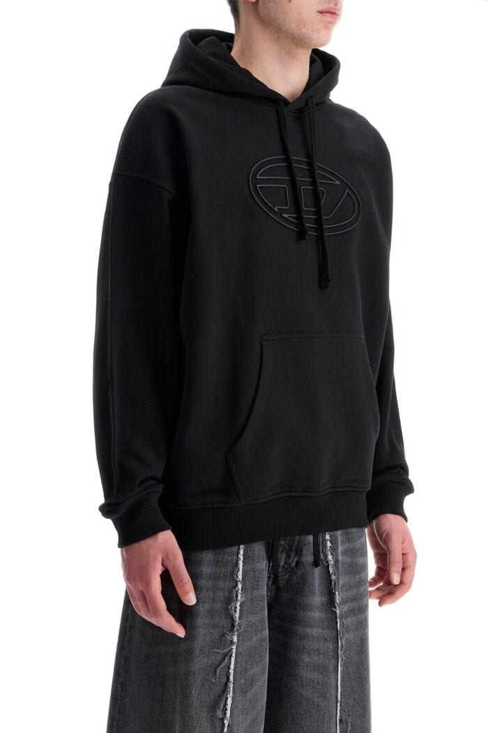 DIESEL Black Cotton Hoodie With Embossed Logo