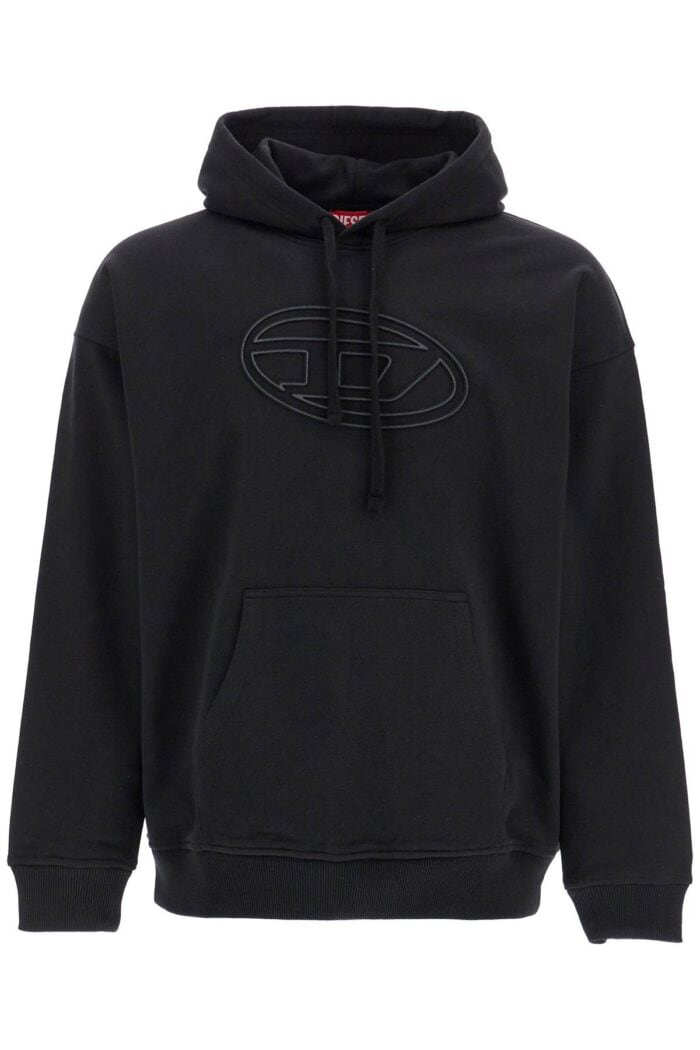 DIESEL Black Cotton Hoodie With Embossed Logo