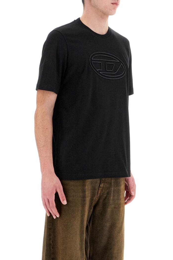 DIESEL Black Cotton T-shirt With Embossed Logo