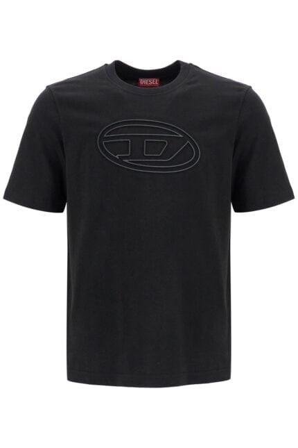 DIESEL Black Cotton T-shirt With Embossed Logo