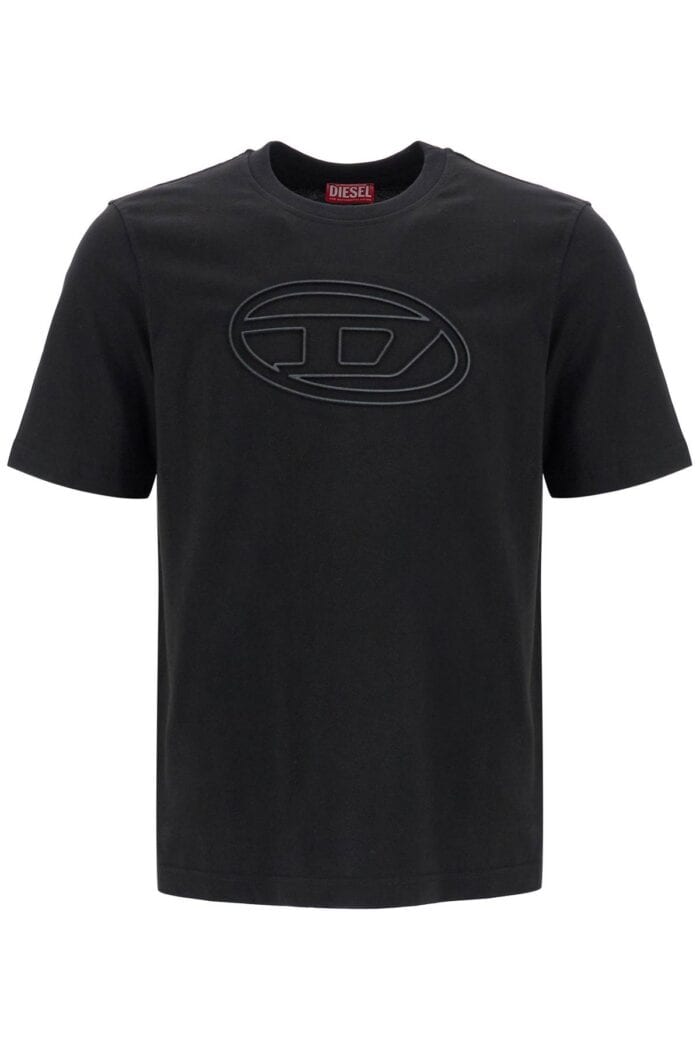 DIESEL Black Cotton T-shirt With Embossed Logo