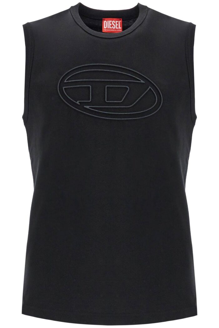 DIESEL Black Cotton Tank Top With Embossed Logo