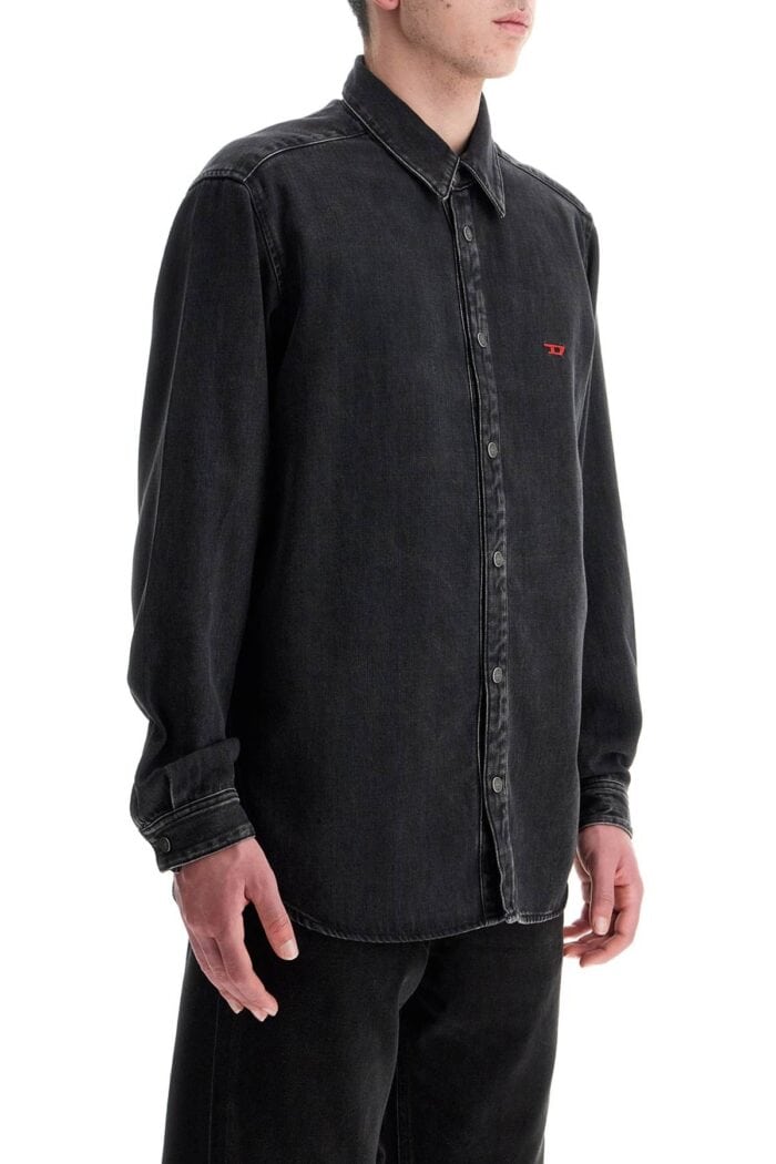 DIESEL Black Denim Shirt In Cotton And Lyocell With A Faded Effect