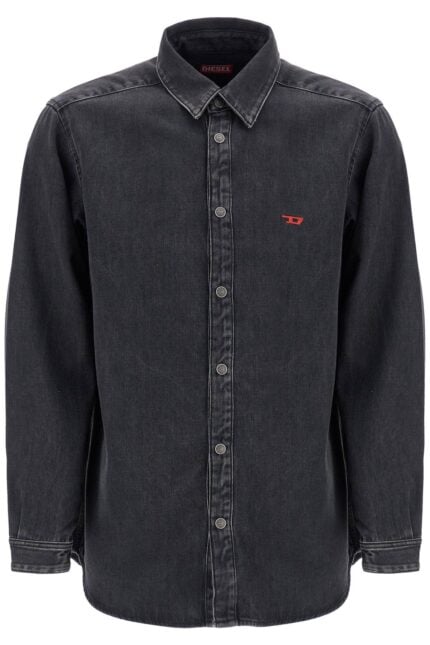 DIESEL Black Denim Shirt In Cotton And Lyocell With A Faded Effect