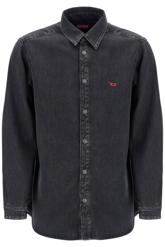 DIESEL Black Denim Shirt In Cotton And Lyocell With A Faded Effect