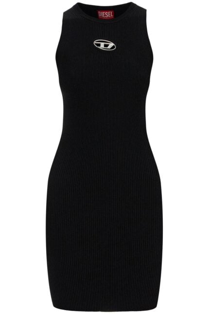 DIESEL Black Ribbed Viscose Dress With Wide Neckline