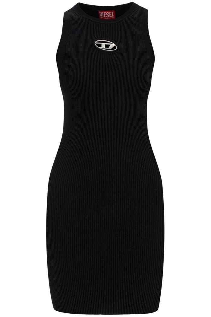 DIESEL Black Ribbed Viscose Dress With Wide Neckline