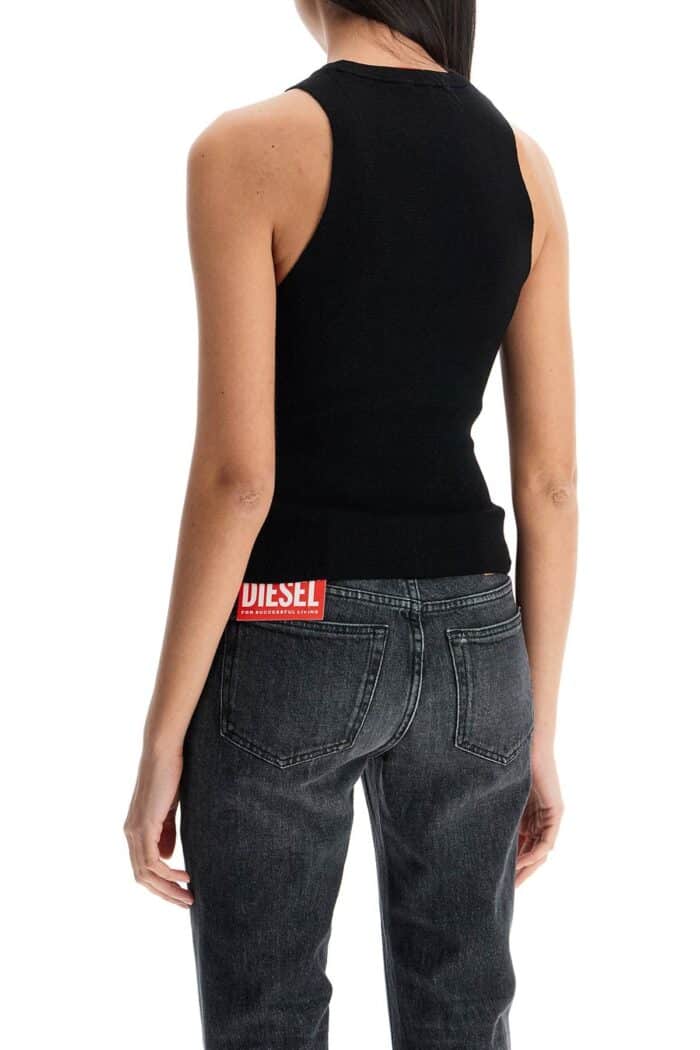 DIESEL Black Sleeveless Top In Viscose With Embroidered Logo