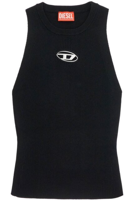 DIESEL Black Sleeveless Top In Viscose With Embroidered Logo