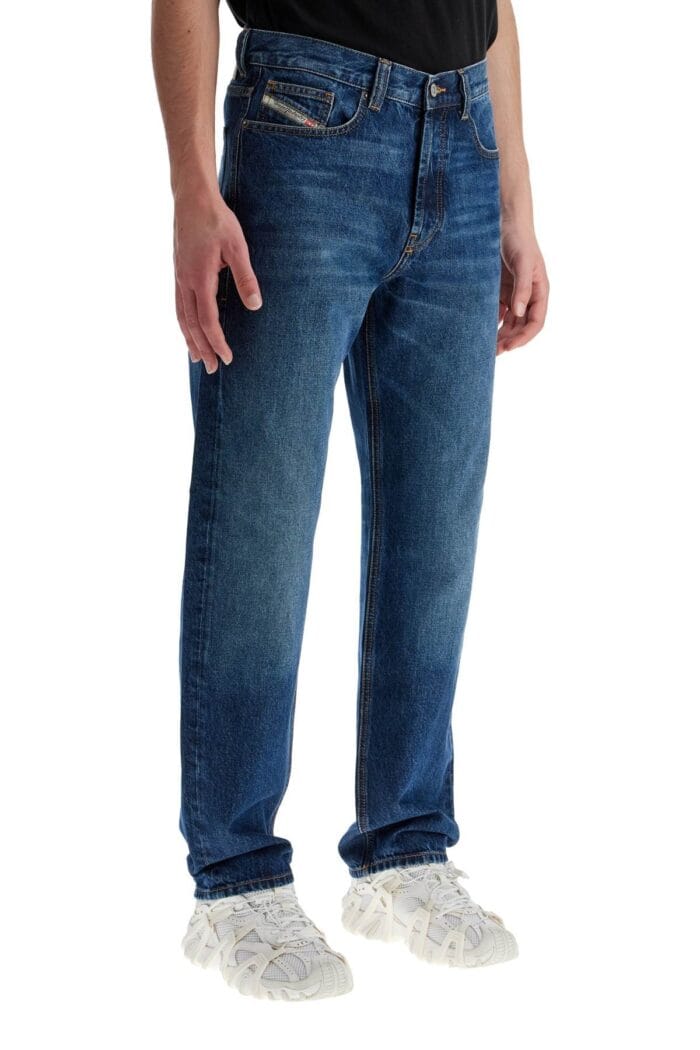 DIESEL Blue Denim Straight Leg Cotton Jeans With Contrast Stitching