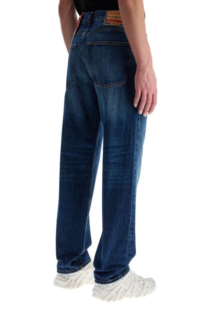 DIESEL Blue Denim Straight Leg Cotton Jeans With Contrast Stitching