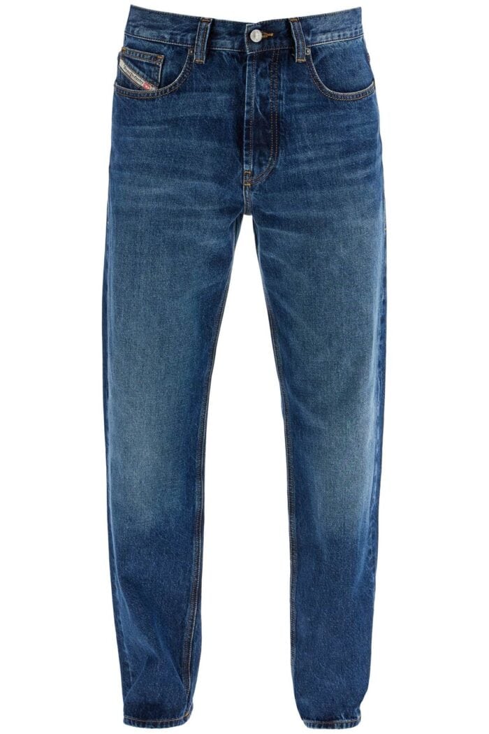 DIESEL Blue Denim Straight Leg Cotton Jeans With Contrast Stitching