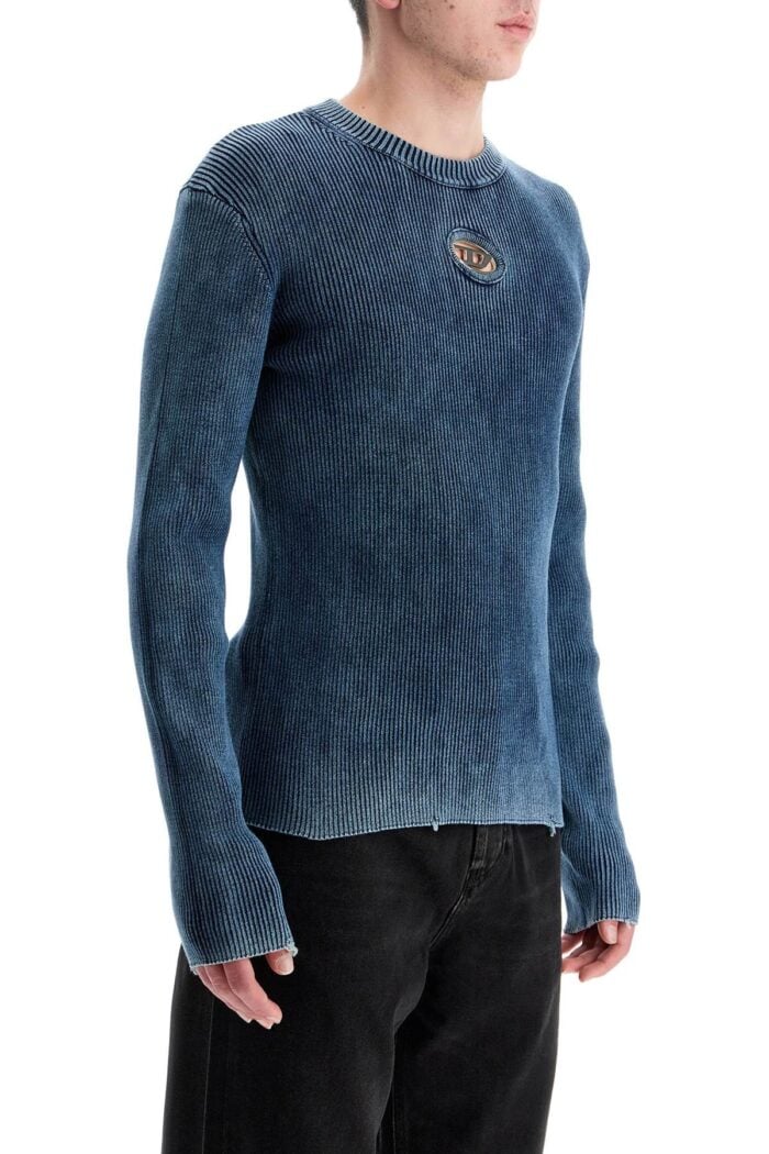 DIESEL Blue Peacoat Vertical Ribbed Cotton Sweater