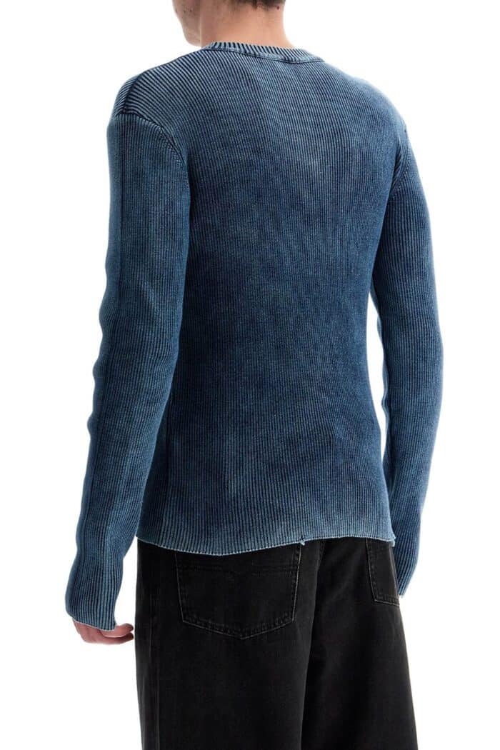 DIESEL Blue Peacoat Vertical Ribbed Cotton Sweater