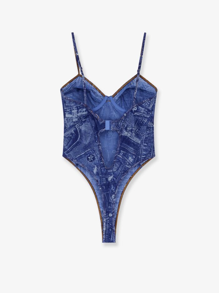 Diesel Bridget Nylon Bodysuit With Denim Print