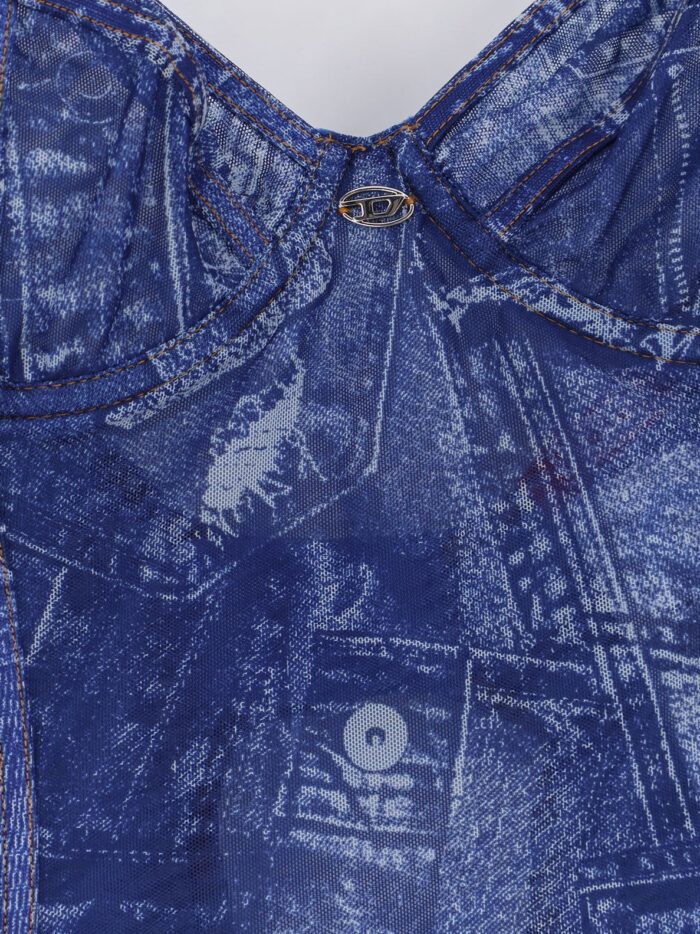 Diesel Bridget Nylon Bodysuit With Denim Print