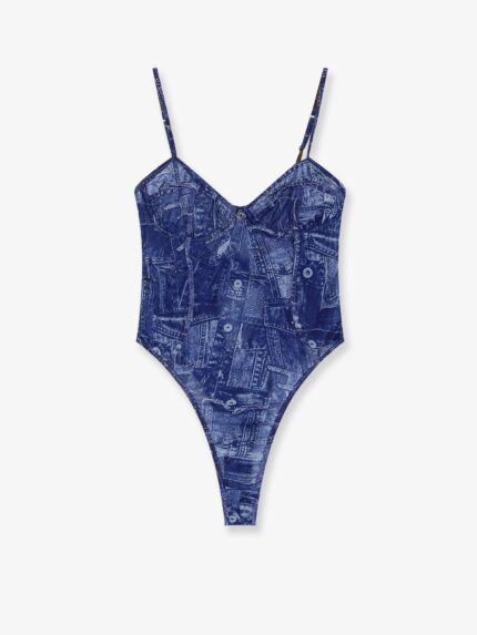 Diesel Bridget Nylon Bodysuit With Denim Print