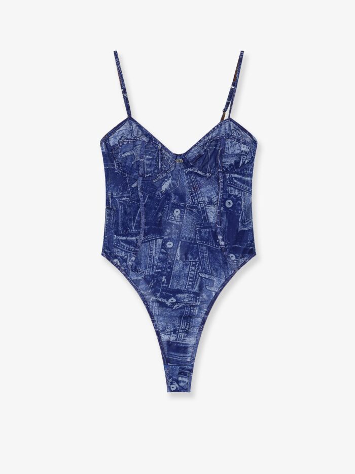 Diesel Bridget Nylon Bodysuit With Denim Print