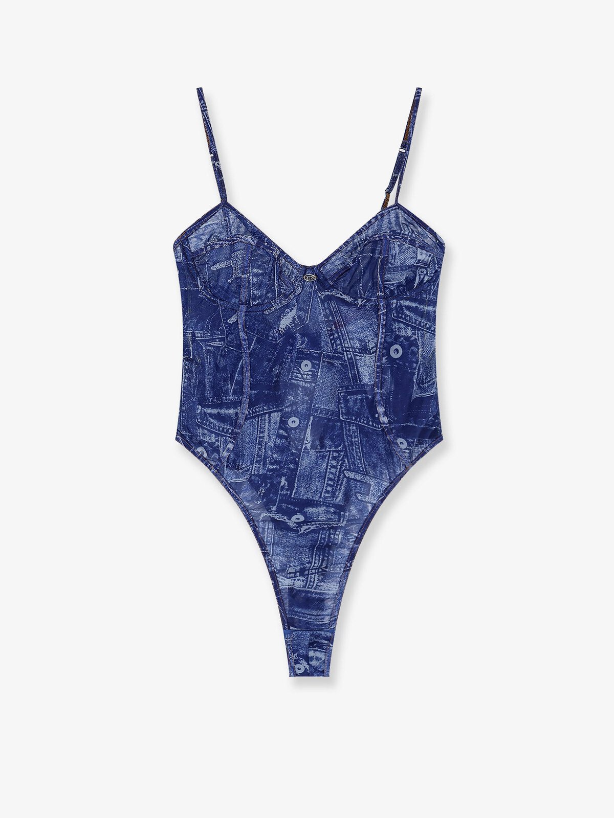Diesel Bridget Nylon Bodysuit With Denim Print