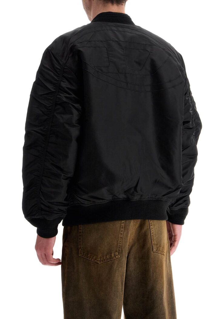 DIESEL Classic Black Nylon Bomber Jacket With Zip And Side Pockets