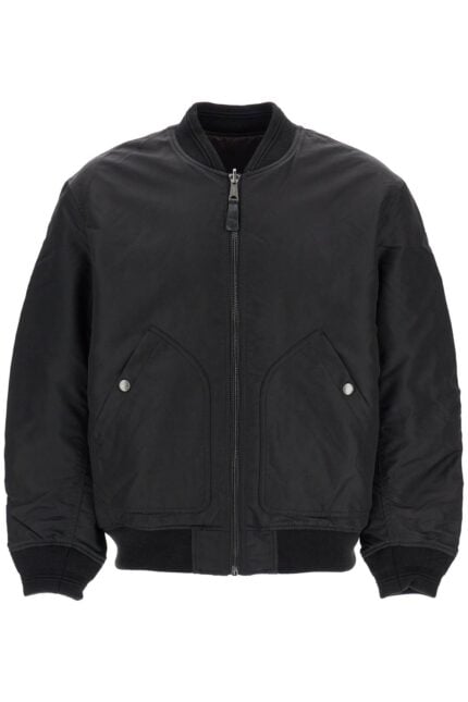 DIESEL Classic Black Nylon Bomber Jacket With Zip And Side Pockets