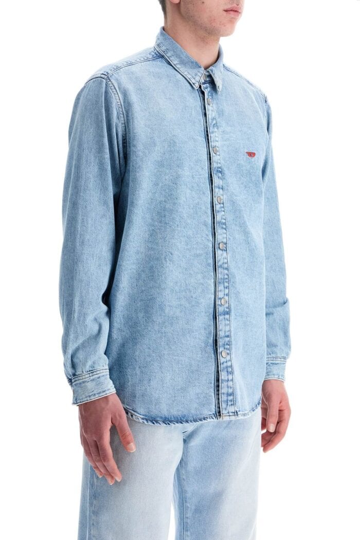 DIESEL Light Blue Denim Shirt With Logo On Chest