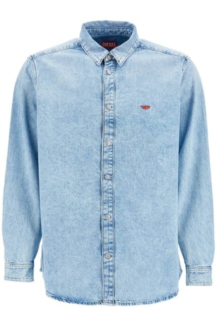 DIESEL Light Blue Denim Shirt With Logo On Chest