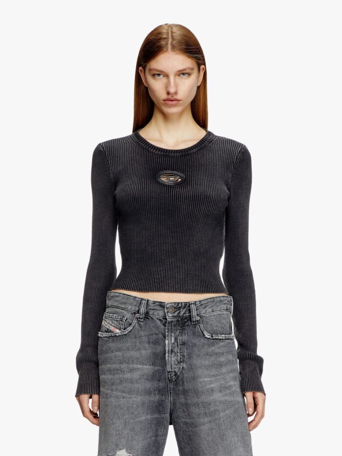 Diesel M-anchor Ribbed Cotton Top With Frontal Logo