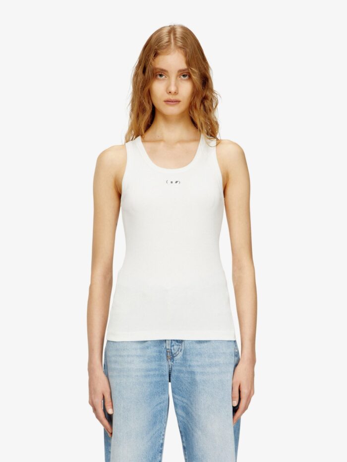 Diesel Slim Fit Ribbed Tank Top With Metal Oval D