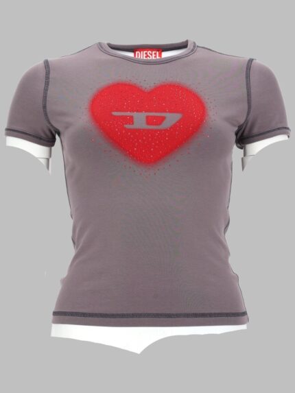 Diesel T-SHIRT CON STAMPA A CUORE E BORCHIE