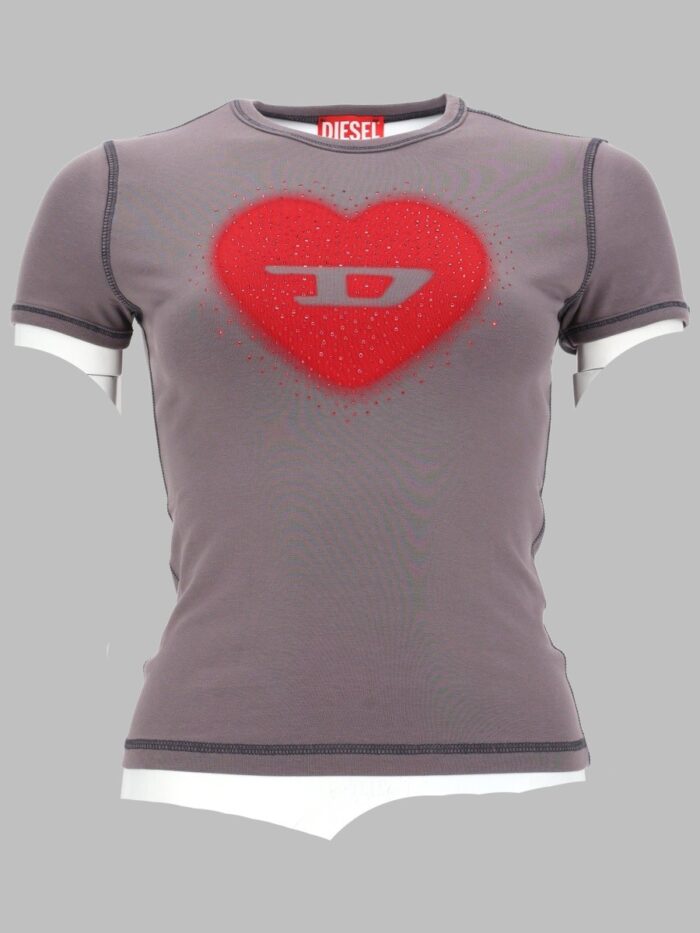 Diesel T-SHIRT CON STAMPA A CUORE E BORCHIE