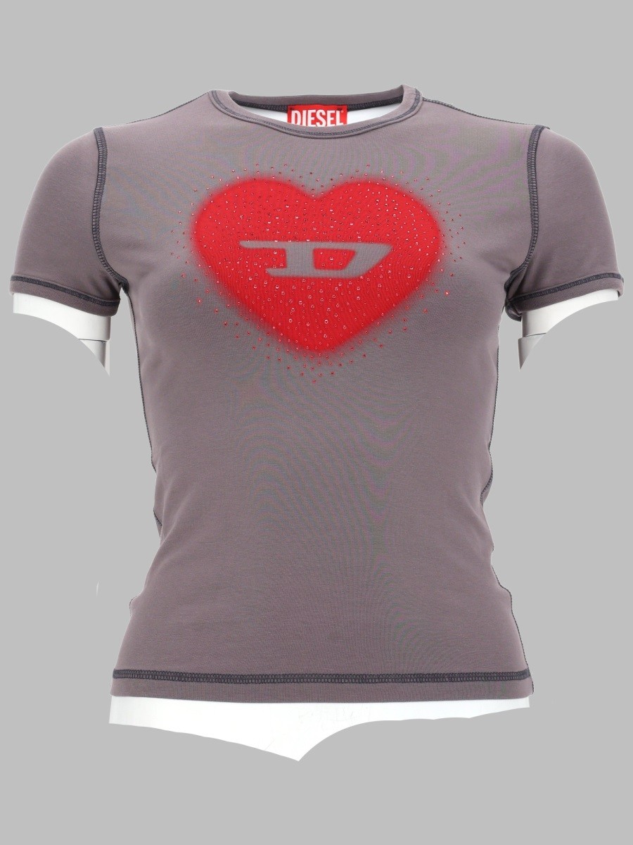 Diesel T-SHIRT CON STAMPA A CUORE E BORCHIE