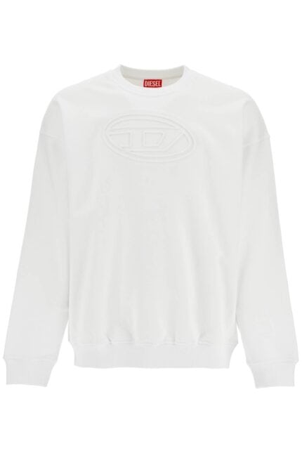 DIESEL White Cotton Sweatshirt With Raised Logo For Men