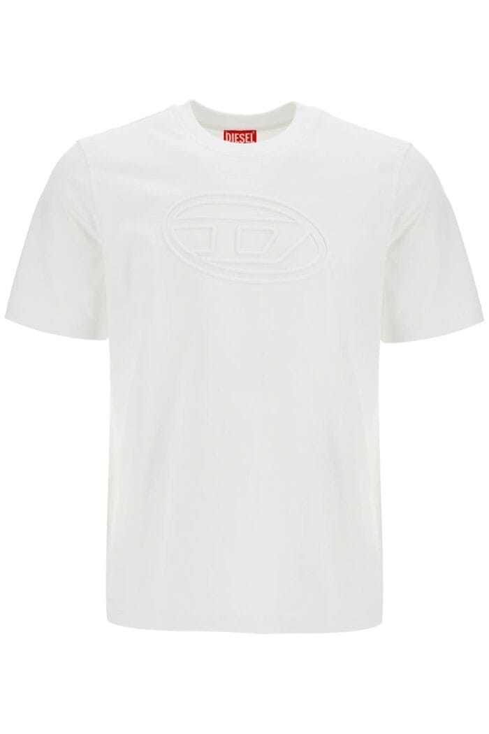 DIESEL White Cotton T-shirt With Embossed Logo T-adjust-bigoval