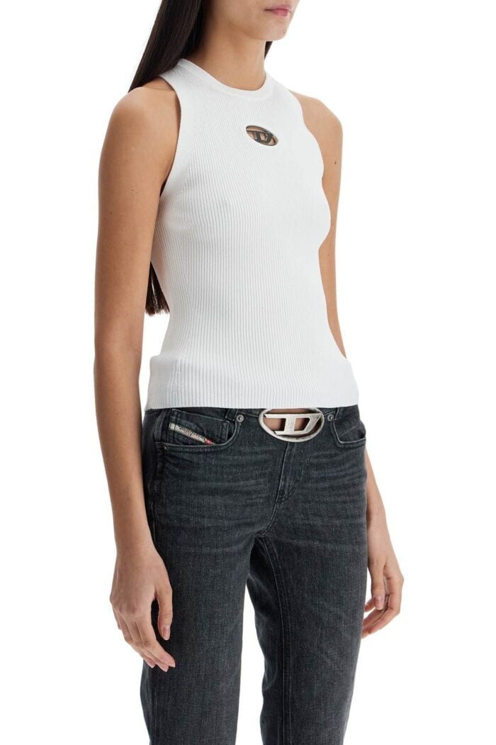 DIESEL White Sleeveless Ribbed Viscose Top With Metallic Insert